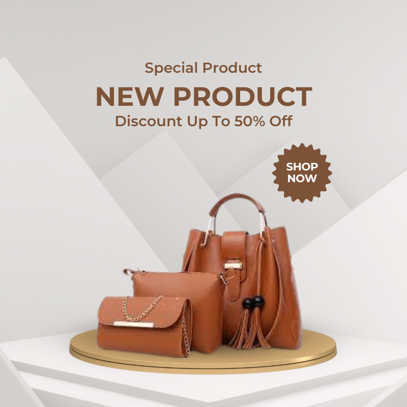 3 Pcs puer Leather Ladies Hand bags & Shoulder Bags