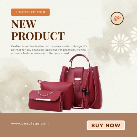 3 Pcs puer Leather Ladies Hand bags & Shoulder Bags — alternate view